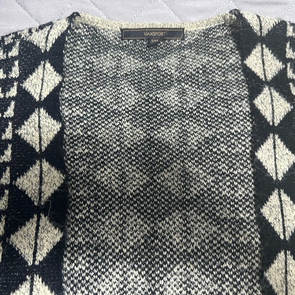 Boho Western Open-Front Tribal Pattern Fringe Sweater - Black & Cream - Picture 8 of 13